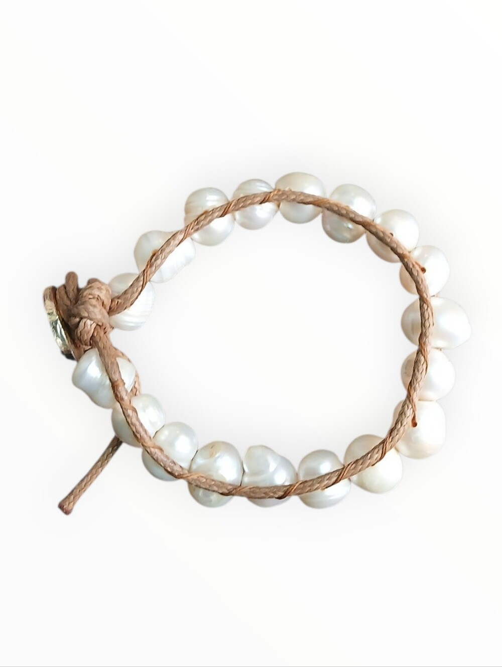 Baroque Pearl Leather Wrap Bracelet Gold Button Closure Boho Handmade Style